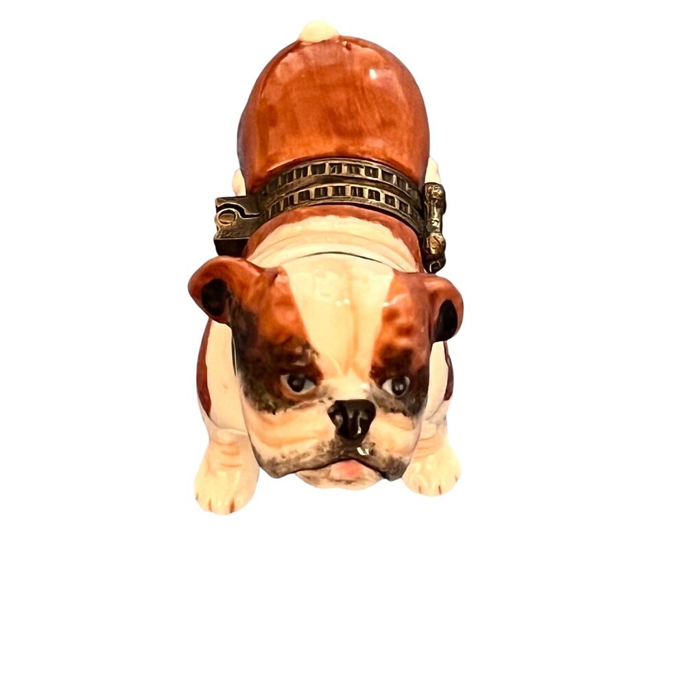 Vintage Studio USA Porcelain Bulldog Trinket Box with Bone - RARE